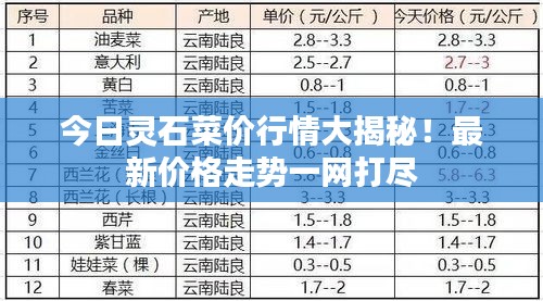 今日灵石菜价行情大揭秘！最新价格走势一网打尽